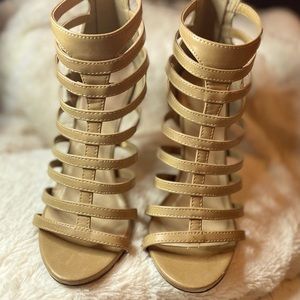 Strappy tan heels
